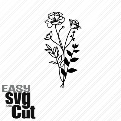 Blumenstrauß Line Art No. 7 SVG Vektorgrafik Plotter und Laserdatei Basteln DIY