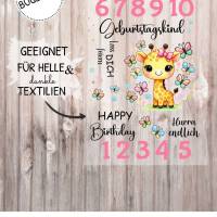 Bügelbild Giraffe Geburtstag Kinder Applikation Textilaufbügler DIY für Textilien XL