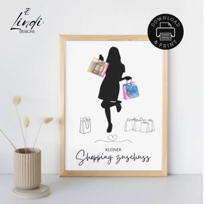 Geldgeschenk Shopping zuschuss Frau A4 | Digitaler Druck | zum selbst Ausdrucken | PDF
