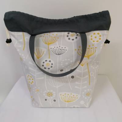 Große Projekttasche aus Baumwolle – Henkeltasche mit Innenfächern und Kordelzug für Handarbeit und Hobby