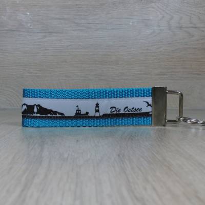 Schlüsselanhänger türkis schwarz grau Anhänger Skyline Ostsee kleines Geschenk Autoschlüssel