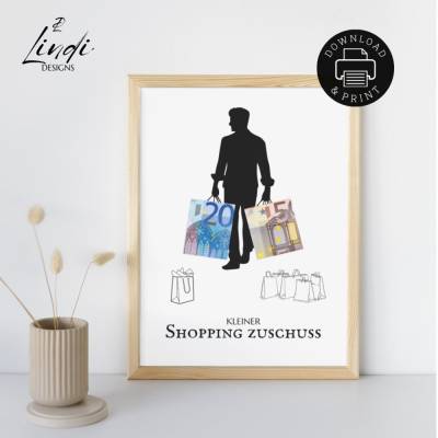 Geldgeschenk Shopping Mann A4 | Digitaler Druck | zum selbst Ausdrucken | PDF