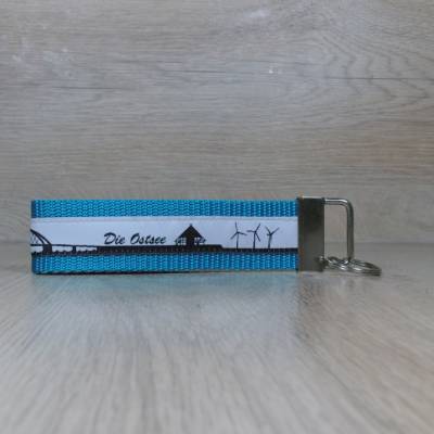 Schlüsselanhänger türkis schwarz grau Anhänger Skyline Ostsee kleines Geschenk Ersatzschlüssel