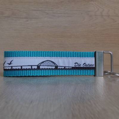Schlüsselanhänger türkis schwarz grau Anhänger Skyline Ostsee kleines Geschenk Ersatzschlüssel