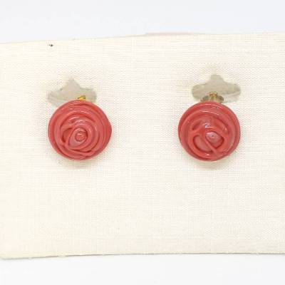 Vintage Ohrclips rund rot Rose Blumig Floral Stein vergoldet 50er Jahre Zart Damenohrschmuck