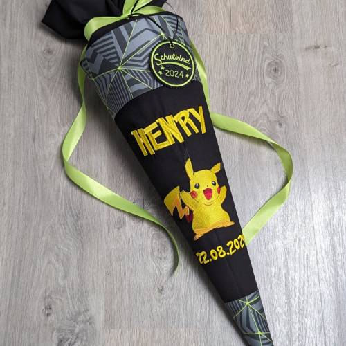 Schultüte Pokemon, Pikachu, Step by Step, Zuckertüte 70cm Stoff, Stickereien, Name inklusive