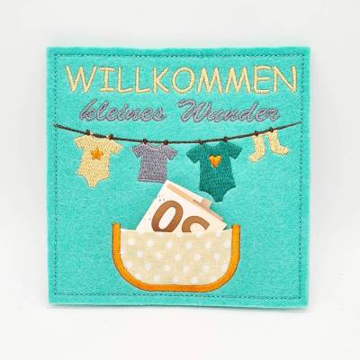 Stickdatei Geldhülle Geburt ITH