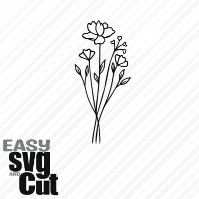 Blumenstrauß Line Art No. 13 SVG Vektorgrafik Plotter und Laserdatei Basteln DIY