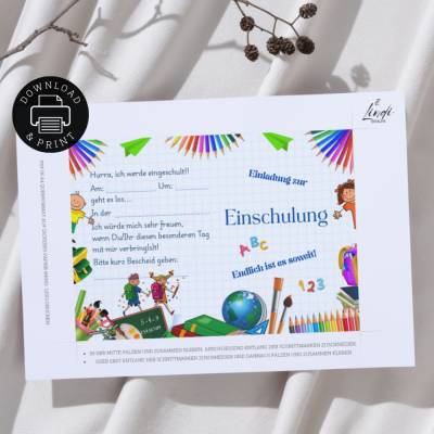 Einladung Einschulung Stifte | Digitaler Druck | zum selbst Ausdrucken | PDF