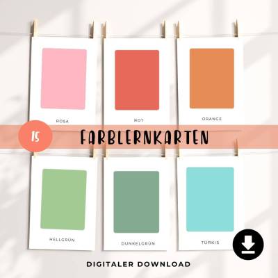 Farblernkarten für Kinder, Lernkarten Farben, Flash Cards zum ausdrucken, Frühforderung Kinder, PDF