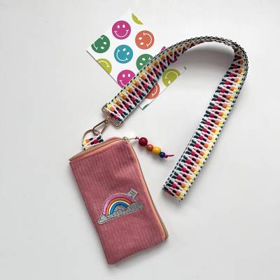 VERSANDFERTIG! Handytasche RAINBOW Glitzer aus Breitcord  in lachs von zimtblüte