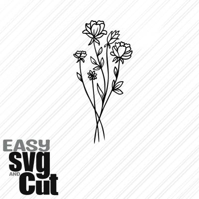 Blumenstrauß Line Art No. 14 SVG Vektorgrafik Plotter und Laserdatei Basteln DIY