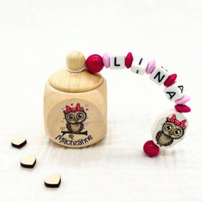 Michzahndose Eulenmädchen , Zahnfee , Zahnfeegeschenk , Geschenk Einschulung , Erinnerung , Zahnbox