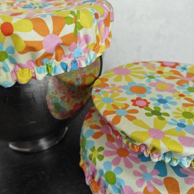 Schüsselhauben für runde Schüsseln, buntes Blumenmuster, 3 Größen im Set,  waschbar, wieder verwendbar