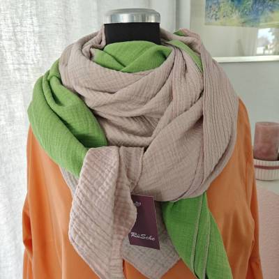 Musselin Tuch Halstuch Colour Block Optik in der Farbe creme und lindgrün