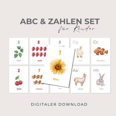 Alphabet und Zahlen Karten zum lernen, Interesse an Buchstaben und Zahlen wecken, PDF Download zum Ausdrucken