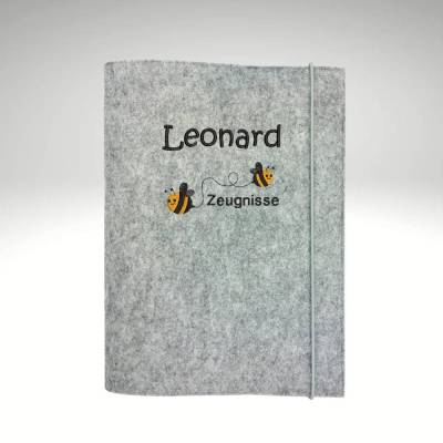 Zeugnismappe Bienen personalisierte Dokumentenmappe Filz Sichtbuch