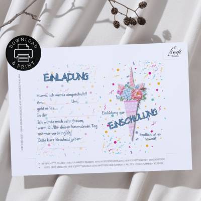 Einladung Einschulung Einhorn | Digitaler Druck | zum selbst Ausdrucken | PDF