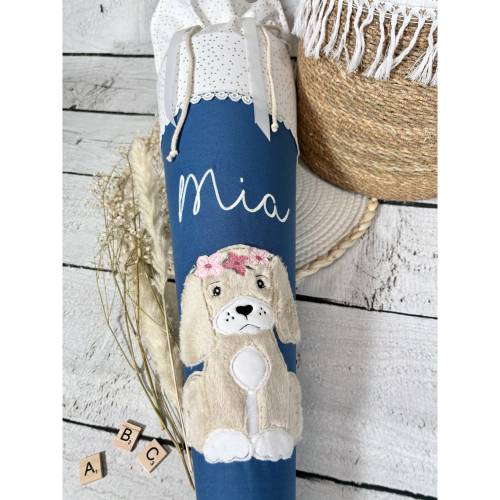 Mädchen Schultüte mit flauschigem Hund aus Stoff 70 cm