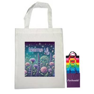 Blumenwiese Stoffbeutel mit Name / personalisierbar / Einkaufstasche / Flötentasche / Wäschebeutel