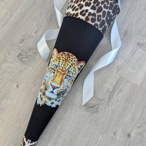 Schultüte Leopard, Gepard, Zuckertüte 70cm Stoff, Stickereien, Name inklusive