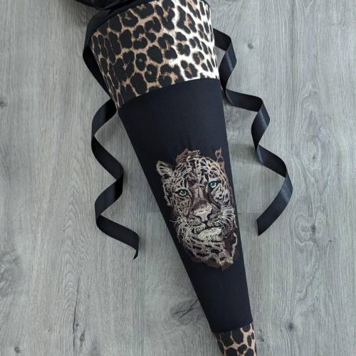 Schultüte Leopard, Gepard, Zuckertüte 70cm Stoff, Stickereien, Name inklusive