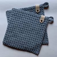 Topflappen gehäkelt | 1 Set / 2Topflappen | 100% Baumwolle | Helles Jeans Blau/Grau