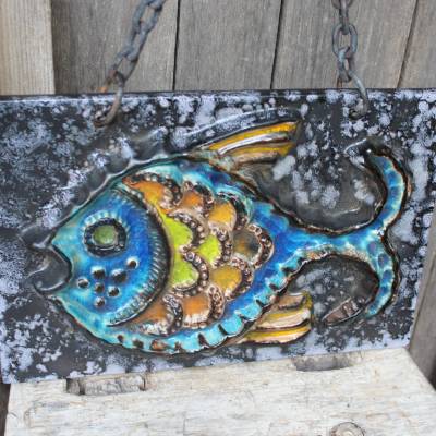 Wandkachel Fisch Wandbild Keramik Carstens Tönnieshof 60er 70er Jahre West Germany