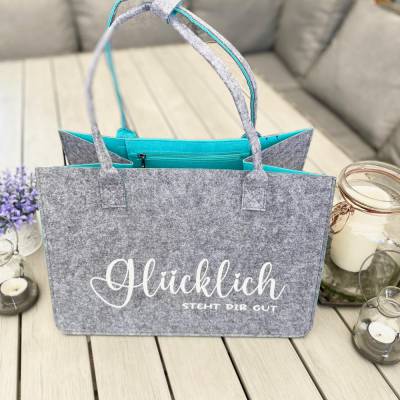 Filztasche glücklich – Personalisierte Marktasche & Einkaufstasche aus robustem Filz