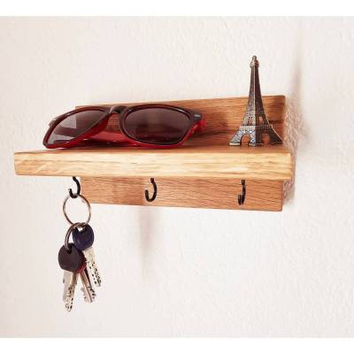 Schlüsselbrett, Schlüsselablage, Haken, Holz, mit Schrauben, Dübeln und Bohrschablone, Organizer, Eiche, Flur, Garderobe