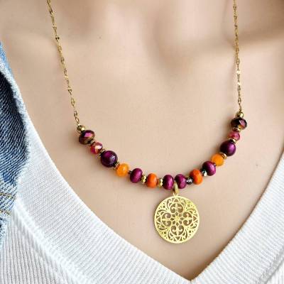 kurze Boho Halskette – Bunte Perlenkette aus Edelstahl