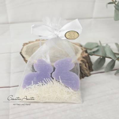 Geschenk zu Ostern mit Schafmilchseifen Osterhasen & Seifennadeln MIX-LILA- Ostergeschenk, Mitbringsel