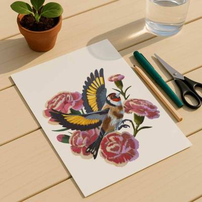 Clipart, Stieglitz und Blumen, sofortiger Download