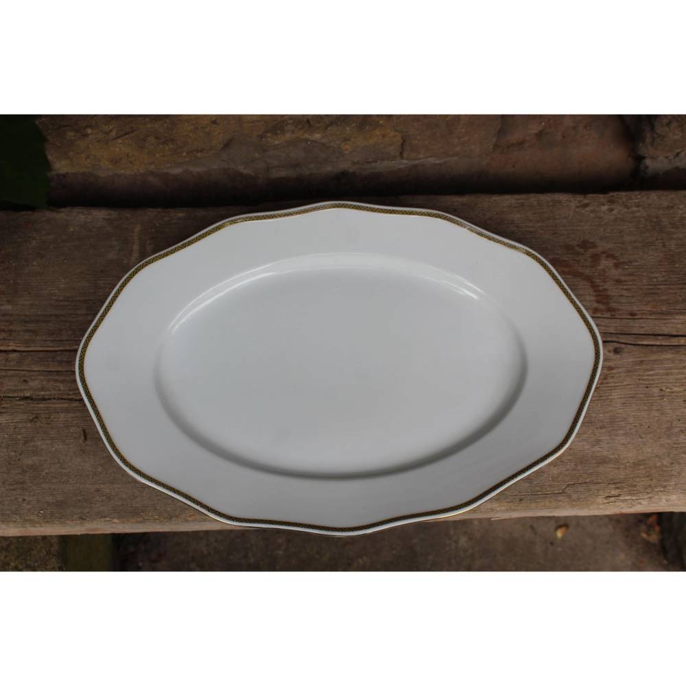 ovale Servierplatte / geschwungene Form / Ornament Rand Eschenbach Porzellan 50er 60er Jahre