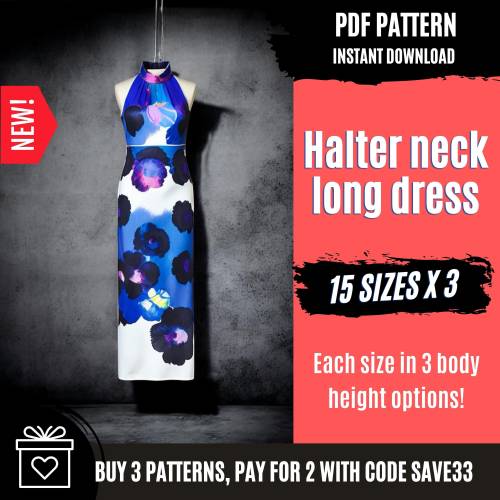 Halter Neck Dress Sewing Pattern | Women Summer Dress pattern | Holiday Dress Pattern | PDF sewing pattern | Long A-Line