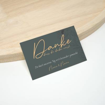 100 kleine Hochzeit Dankeskarte 02 | Grün goldfarben | Pfingstrose Hintergrund | Personalisiert mit Namen