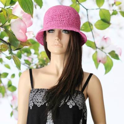 Raffia, Bucket Hat, pink, Strohhut, Boho, Sonnenhut, Eimerhut