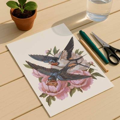 Clipart, Schwalben und Blumen, sofortiger Download