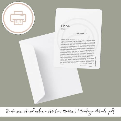 Karte Definition Liebe zum Ausdrucken, druckbares Last Minute Geschenk | Druckvorlage, Printables Definition