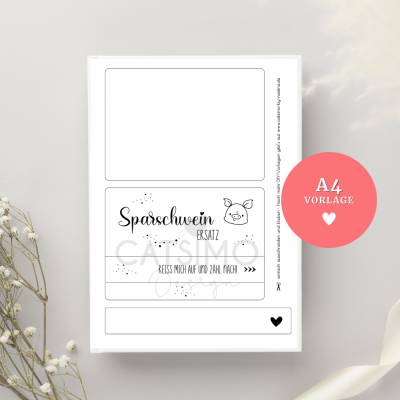 Geschenkumschlag Druckvorlage zum Aufreißen PDF Datei A4 "Sparschwein-Ersatz" | Download zum Ausdrucken