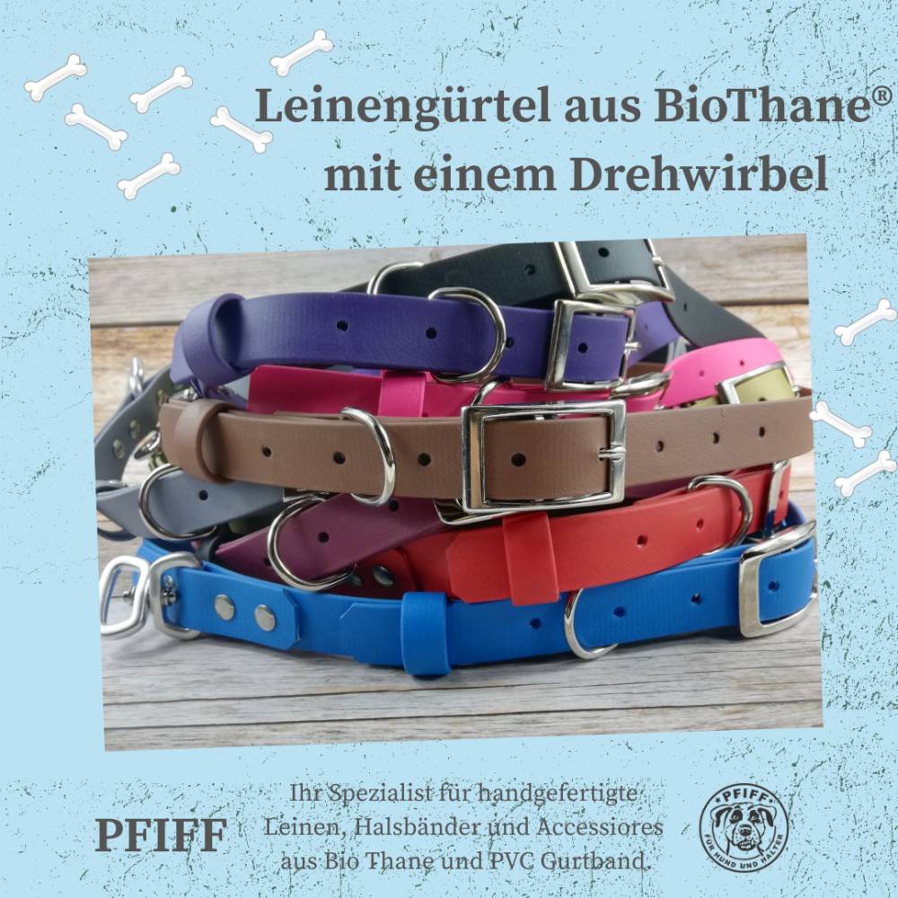 Leinengrtel, Jogginggrtel, Gassigrtel, Bauchgurt fr Hundeleinen aus  BioThane mit 1 Drehwirbel