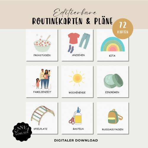 Routinekarten Kleinkind Starter Set digital, Wochenplan Tagesplan A3 + A4 Kinder Montessori, Routine, PDF sofort Downloa