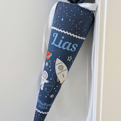 Weltraum Schultüte, Space Rocket, Step by Step, Zuckertüte 70cm Stoff, Stickereien, Name inklusive