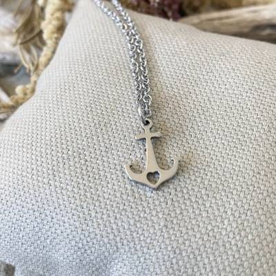 „Anchor“ silber - Edelstahl-Halskette mit Herz-Anker