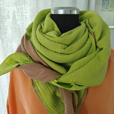 Musselin Tuch Halstuch Colour Block hellgrün karamell – 100% Baumwolle, ca. 130 x 130 cm