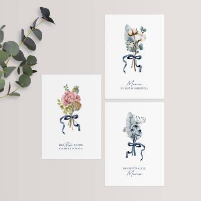 Dankeskarten Set *Mama* / 3 Geschenkkarten für Danksagung, Muttertag und Geburtstag