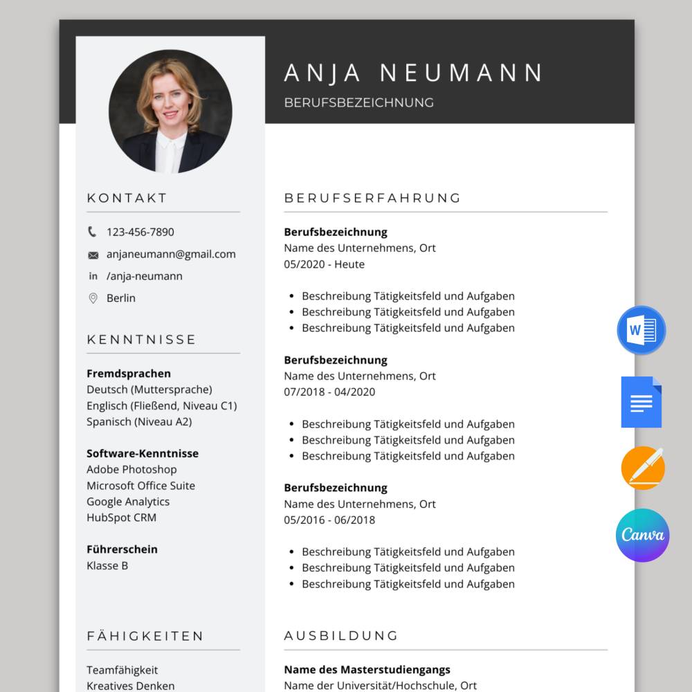 Lebenslauf Vorlagen Word, Modern Pages Resume, Google Docs ...