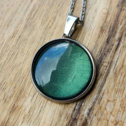 Petrol grün Halskette mit Anhänger Smaragdgrün Schmuck emerald Edelstahl Tannengrün mit schwarzer Ke