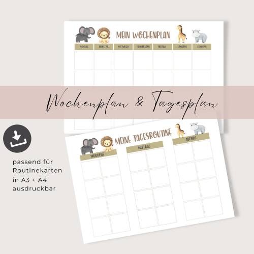 Wochenplan und Tagesplan in A3 oder A4 ausdruckbar für Kinder, Montessori inspiriert, sofort download