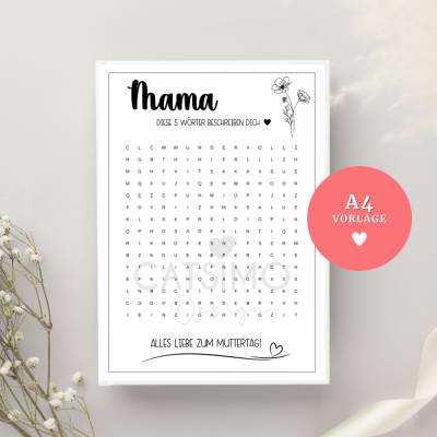 Muttertags-Suchsel zum Ausdrucken – A4 PDF-Vorlage mit Wortsuche | Download zum Ausdrucken